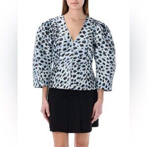 NWT Ganni Crispy Jacquard V-Neck Blouse